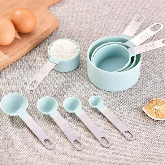 8pcs Baking Tools Kitchen Measuring Spoon Set Stainless Steel Handle Measuring Cup With Scale Measuring Spoon Kitchen Gadgets - Walfos® Kitchenware