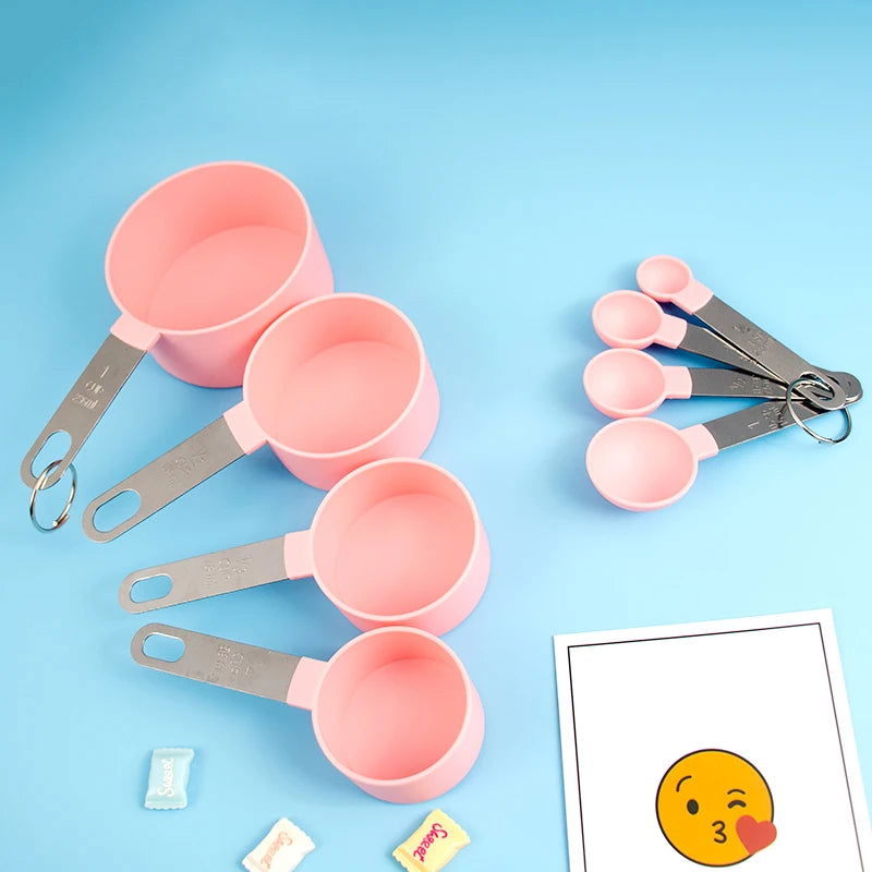 8pcs Baking Tools Kitchen Measuring Spoon Set Stainless Steel Handle Measuring Cup With Scale Measuring Spoon Kitchen Gadgets - Walfos® Kitchenware