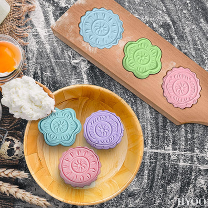 Wooden Cookie Molds for Baking - Moon Cake Molder Cookie Stamps Chinese Mooncake Mold - 3 Wooden Flowers Cookie Stamp Baking Moon Cake Mold for Muffin, Chocolate Mold Pie Stamps Dough Butter