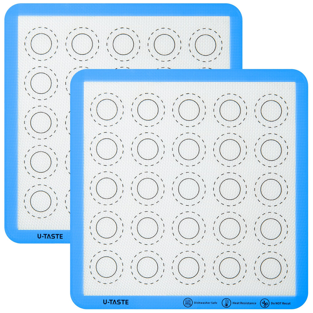 U-Taste 446ºF Heat Resistant Macaron Silicone Baking Mat, Non Stick Reusable Cookies Pastry Sheet Liner with Edge Enhancement Circle Measurement (Half/Jelly Roll/Quarter Sheets Size, Aqua Sky)