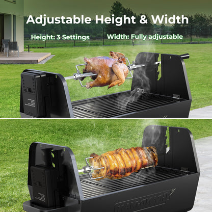 Brand-Man 2 in 1 Barbecue Grill with Rotisserie Grill Kit, Portable Folding Outdoor Charcoal Grill, Stainless Steel Spit Roaster with Motor & Adjustable Height for Backyard Camping Patio Tailgating