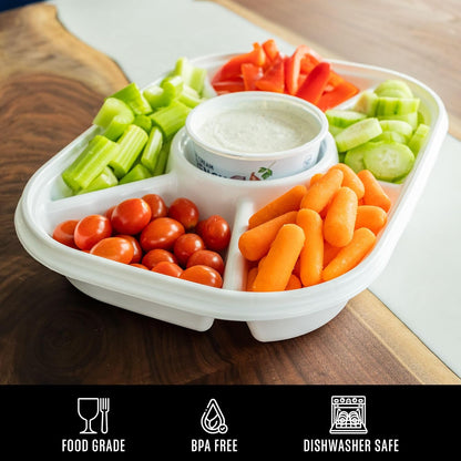 Buddeez Jumbo Divided Serving Tray with Lid - Includes 6 Bins for Party Platter, Snackle Box Container, Fruit and Veggie Tray, Chip