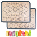 HOOMIL Macaron Silicone Baking Mats 2-Pack, 18" x 13" Commercial Half Sheet Size Macaron Silicone Mat, Non-Stick, Reusable, Food Safe Baking Mat - Brown+Gray