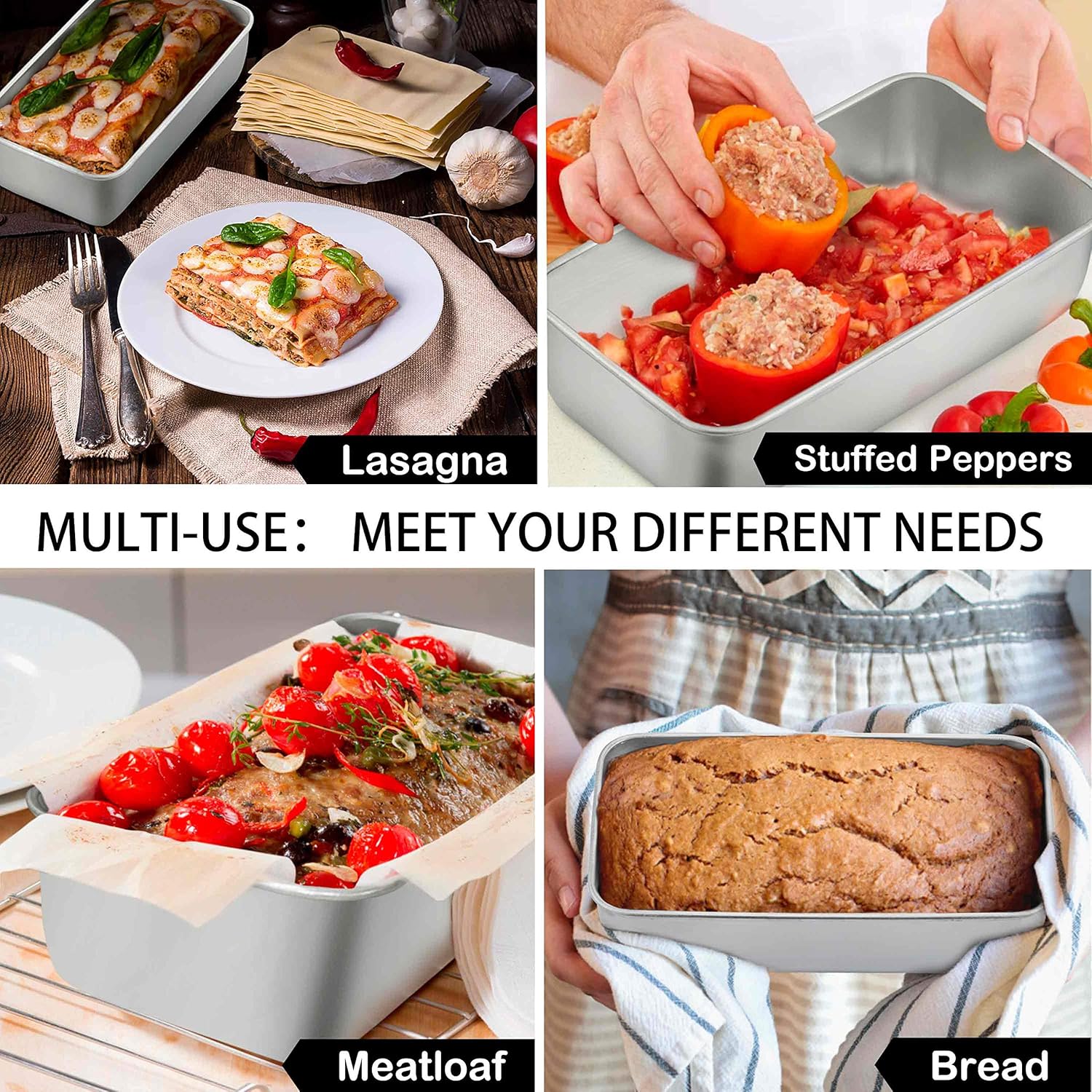 TeamFar Loaf Pans for Baking Bread, 9 × 5 Inch Stainless Steel Loaf Bread Pans Tins for Homemade Brownies, Healthy & Sturdy, Oven & Dishwasher Safe - Set of 2