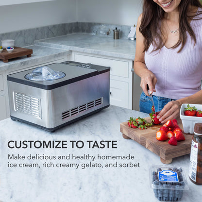 Whynter Ice Cream Maker Machine Automatic 2.1 Qt. with Built-In Compressor, LCD Digital Display & Timer, No Pre-Freezing, ICM-200LS, Stainless Steel