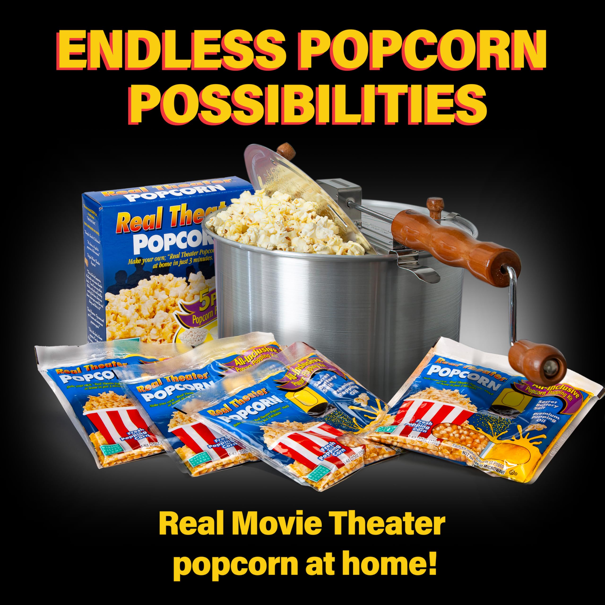 Maszyna do popcornu Wabash z ziarnami - srebrna, Metal Gear Popcorn Maker, szybka i łatwa w użyciu maszyna do popcornu dla miłośników popcornu, 6 litrów