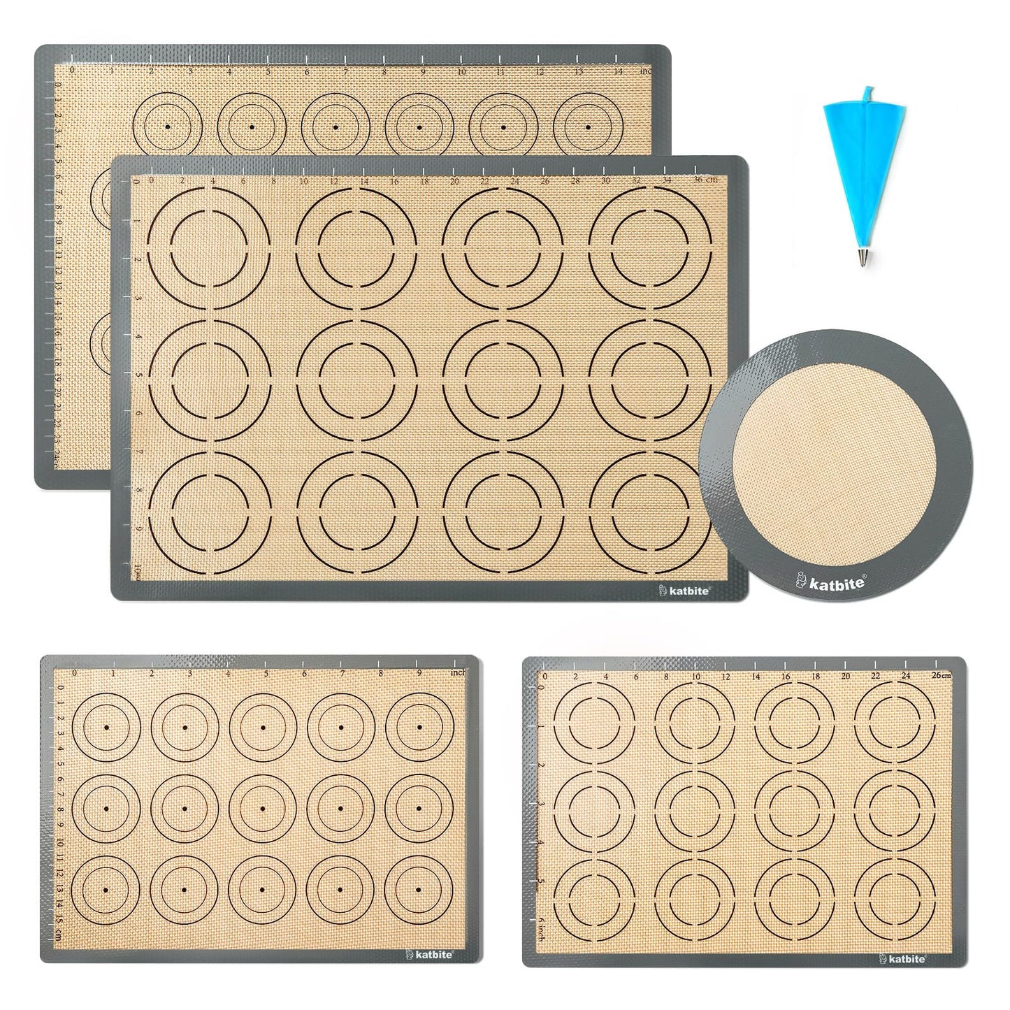 Silicone Baking Mat, Katbite Large Baking Mat Set of 3-2 Half Sheets Mats (11 5/8" x 16 1/2") + 1 Quarter Baking Sheets, Reusable & Nonstick Bakeware Mats for Cookies, Macarons, Bread and Pastry