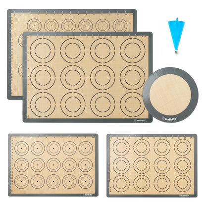 Silicone Baking Mat, Katbite Large Baking Mat Set of 3-2 Half Sheets Mats (11 5/8" x 16 1/2") + 1 Quarter Baking Sheets, Reusable & Nonstick Bakeware Mats for Cookies, Macarons, Bread and Pastry