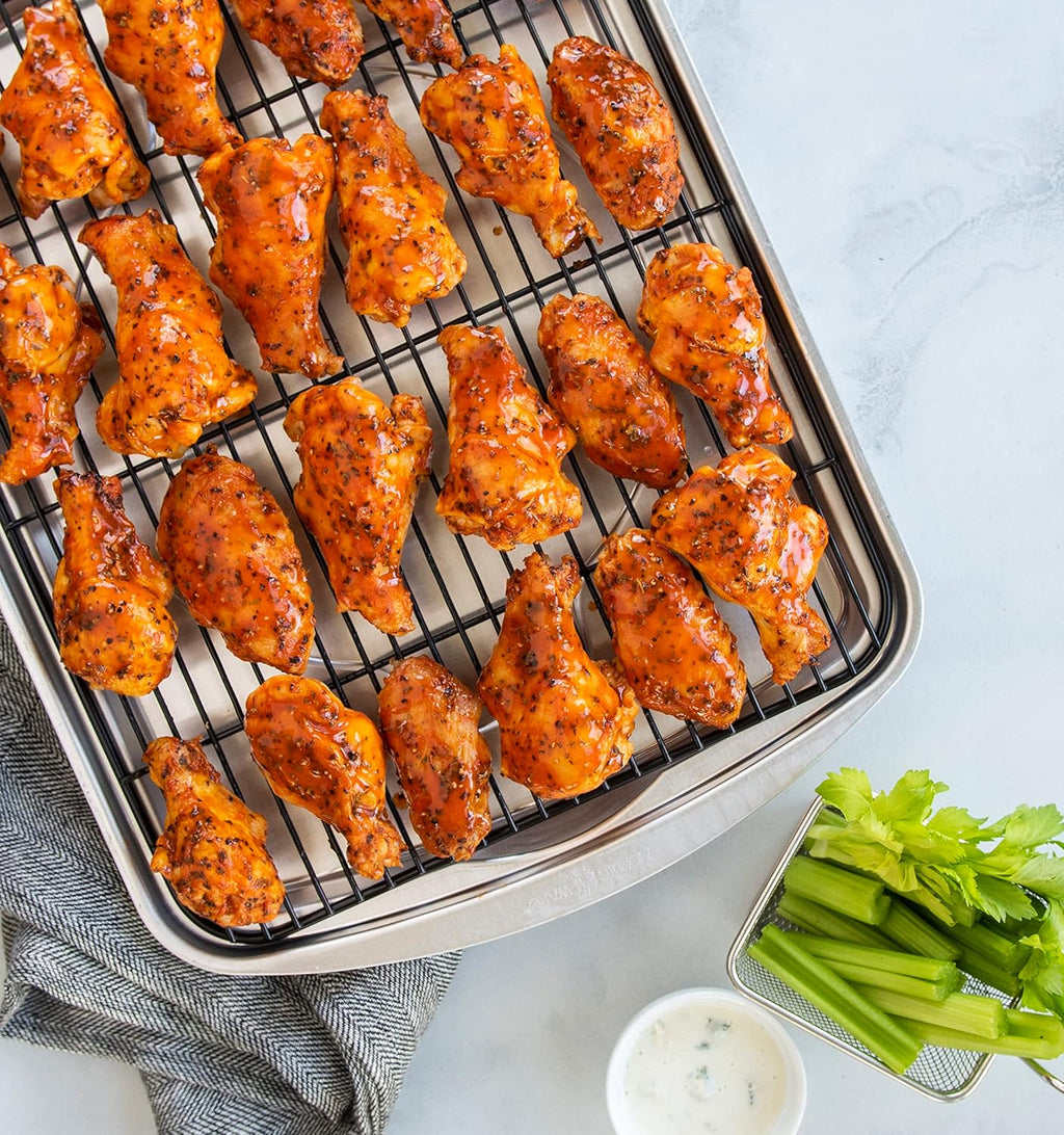 Nordic Ware Oven Crisp Baking Tray 2pc Set Includes Pan and Rack; Natural Aluminum For Air Frying, Crisping, Broiling, Baking