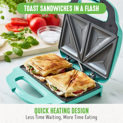 GreenLife Pro Electric Panini Press Grill and Sandwich Maker, Healthy Ceramic Nonstick Plates,Easy Indicator Light, PFAS-Free, Turquoise