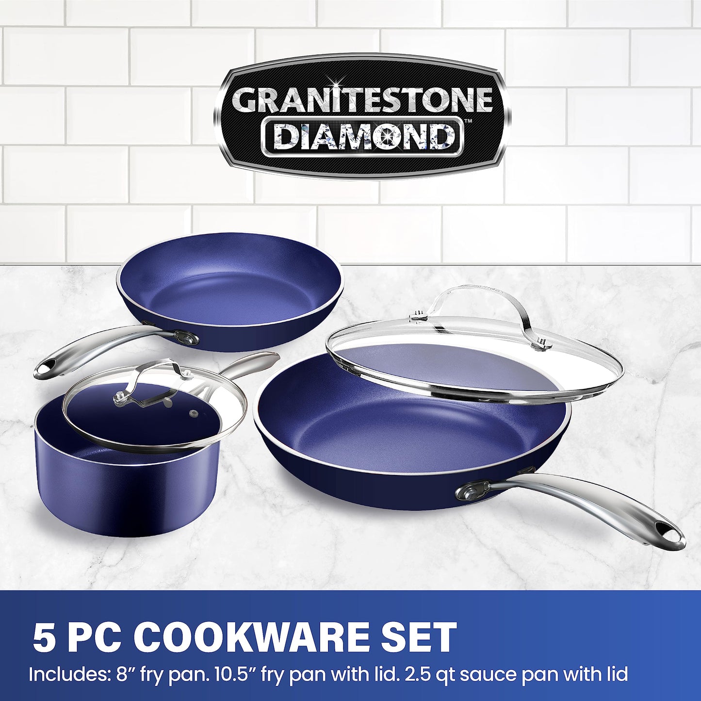 Nonstick Pots and Pans Set 5 Piece Nonstick Cookware Set Stay Cool Handles, Dishwasher Safe Dorm Room Essentials Cookware Set, Includes Fry Pans, Saucepan/Pot and Lids College Essentials Kitchen Set