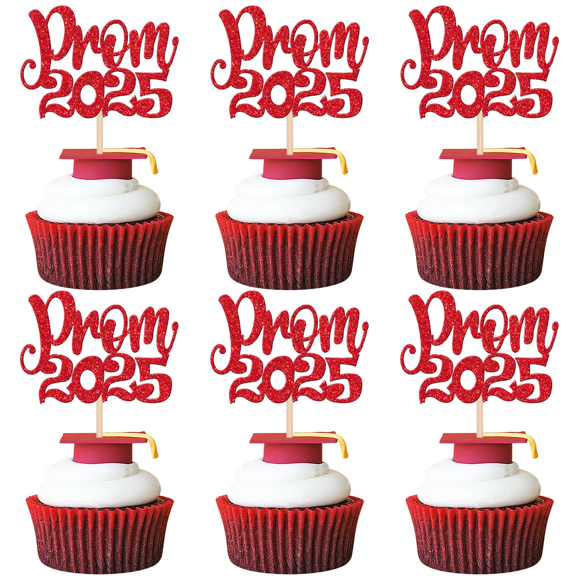 24 PCS 2025 Graduation Cupcake Toppers Glitter Diploma Congrats Grad Cap Cupcake Picks Class of 2025 Cake Decorations for 2025 Graduation Theme Party Supplies Pink