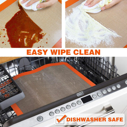 Silicone Baking Mat - Best German Silicone - Non Slip Silicone Baking Sheet, Non Stick Reusable Silicone Mats for Baking, Oven Liner, Counter Mat - Half Sheet Baking Mat, Set of 2