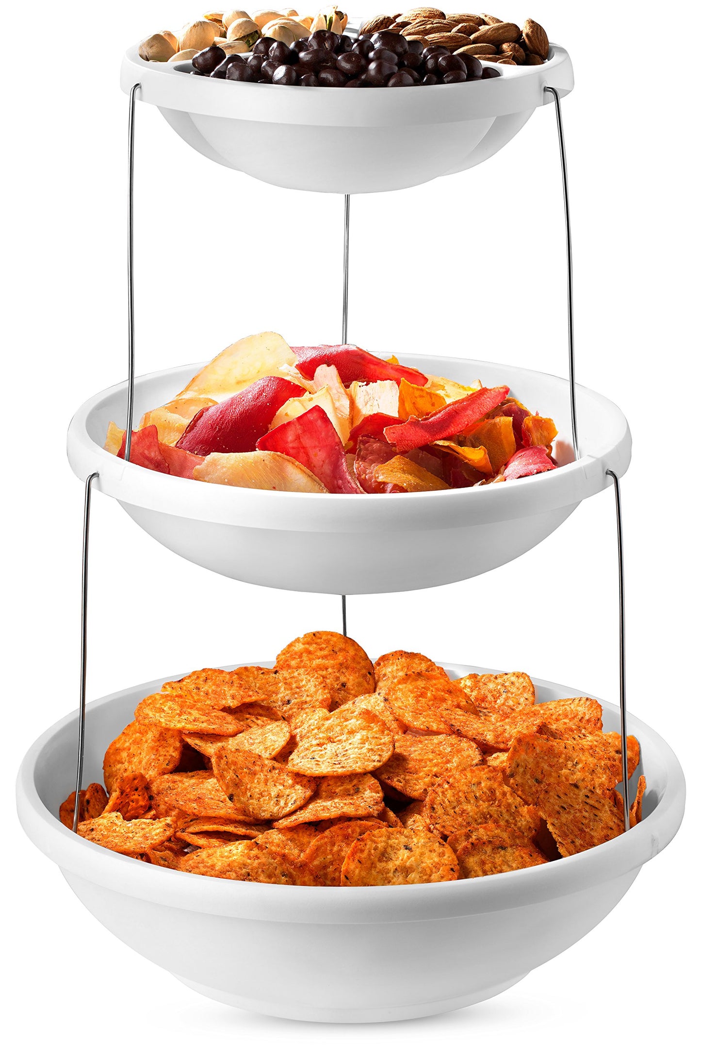 Masirs Collapsible 3-Tier Party Tray: Decorative Design Folds for Minimal Storage. an Elegant Serving Tray for Sandwiches, Cake, Sliced Cheese, and Deli Meat.