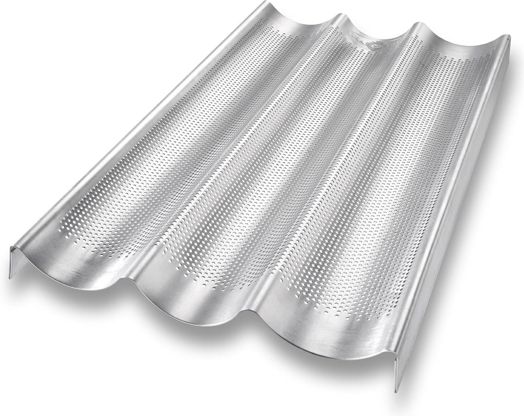USA Pan Bakeware Aluminum Perforated Nonstick French Baguette Bread Pan, 3-Loaf