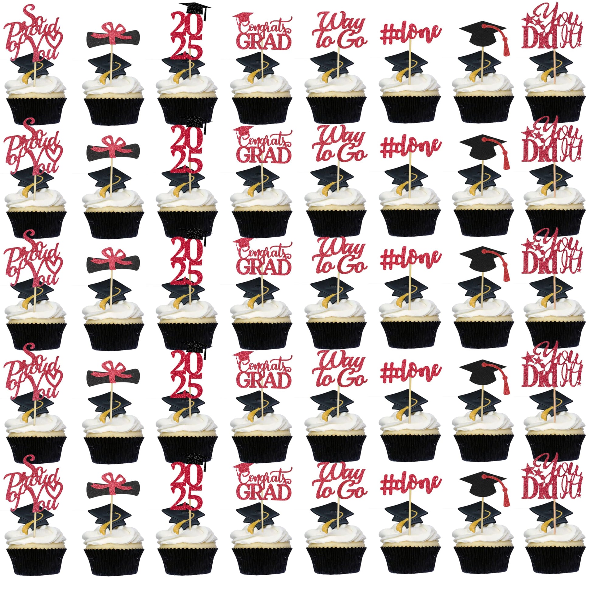 Graduation Decorations 2025 Blue, Graduation Cupcake Toppers 2025 Blue Black, Glitter Class of 2025 Cupcake Toppers Supplies, Class of 2025 Congrats Grad Cap Diploma Cupcake Picks - 40Pcs
