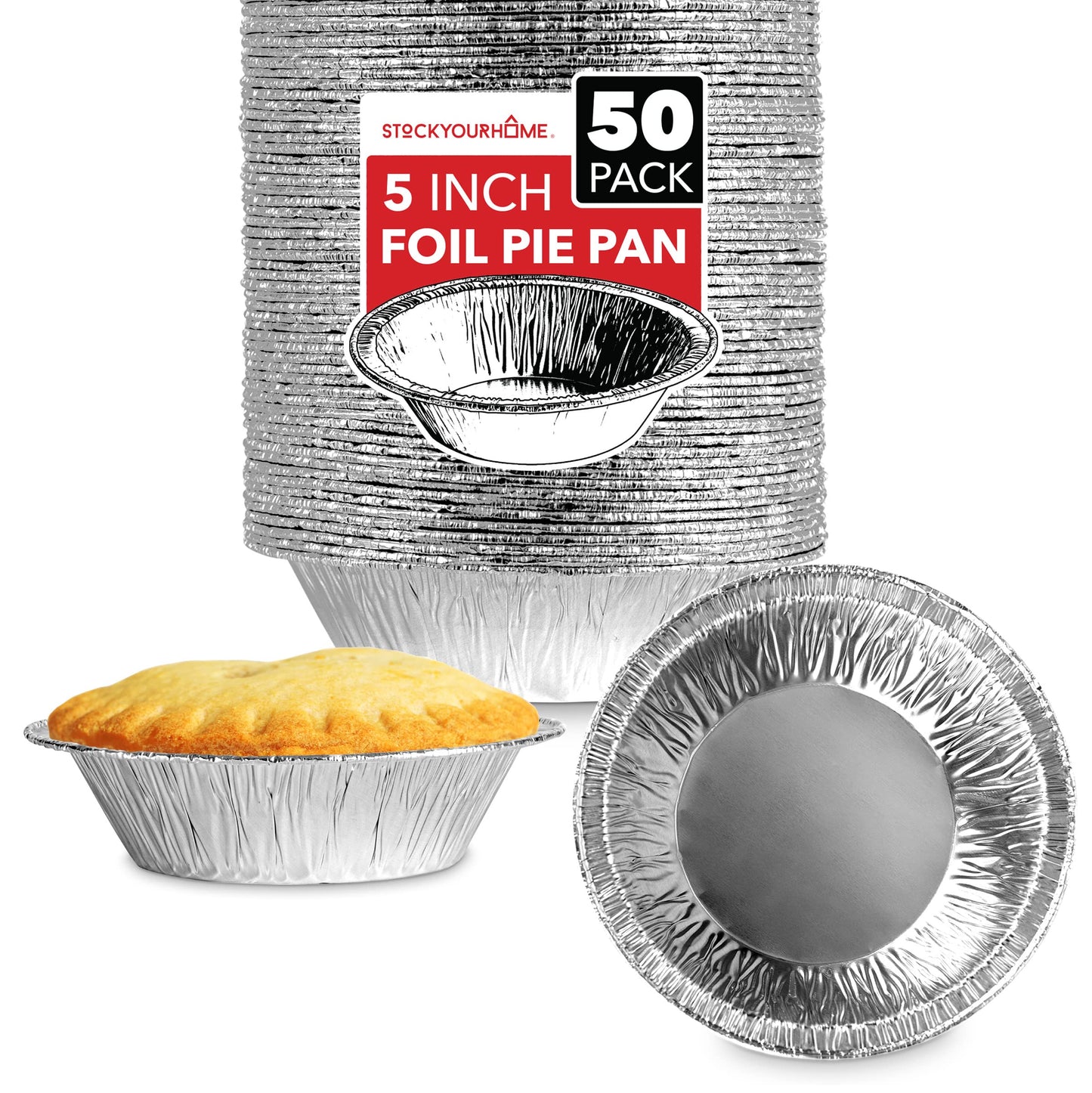 Stock Your Home 6 Inch Aluminum Foil Pie Pans (50 Count) – Disposable & Recyclable Mini Tins for Bakeries, Cafes, Restaurants – Durable Pans for Baking, Fruit Tarts, and Quiche