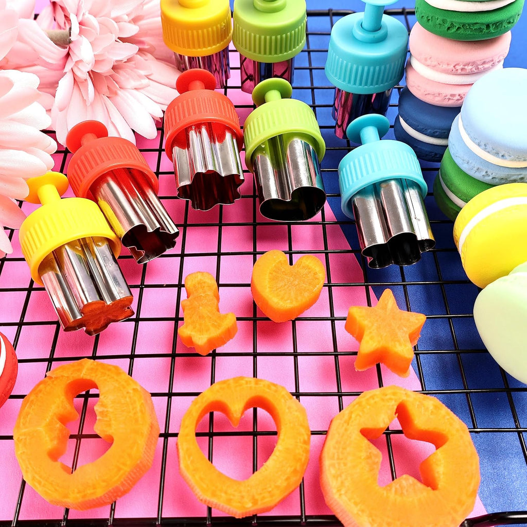 Vegetable Cutter Shapes Set - 8pc Press-type Mini Cookie Cutters Fruit Cookie Pastry Stamps Mold for Kids Baking and Food Supplement Tools Accessories