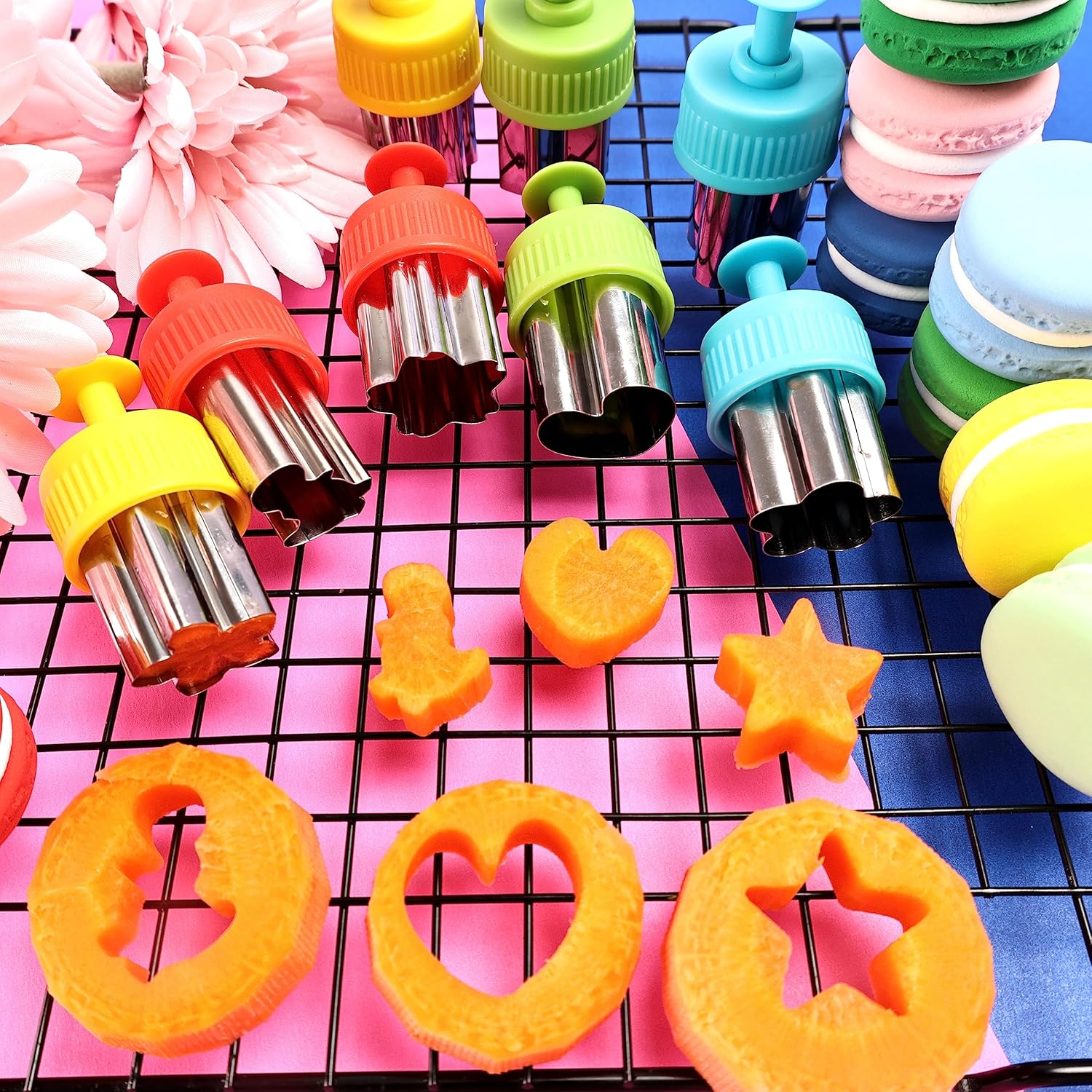 Vegetable Cutter Shapes Set - 8pc Press-type Mini Cookie Cutters Fruit Cookie Pastry Stamps Mold for Kids Baking and Food Supplement Tools Accessories