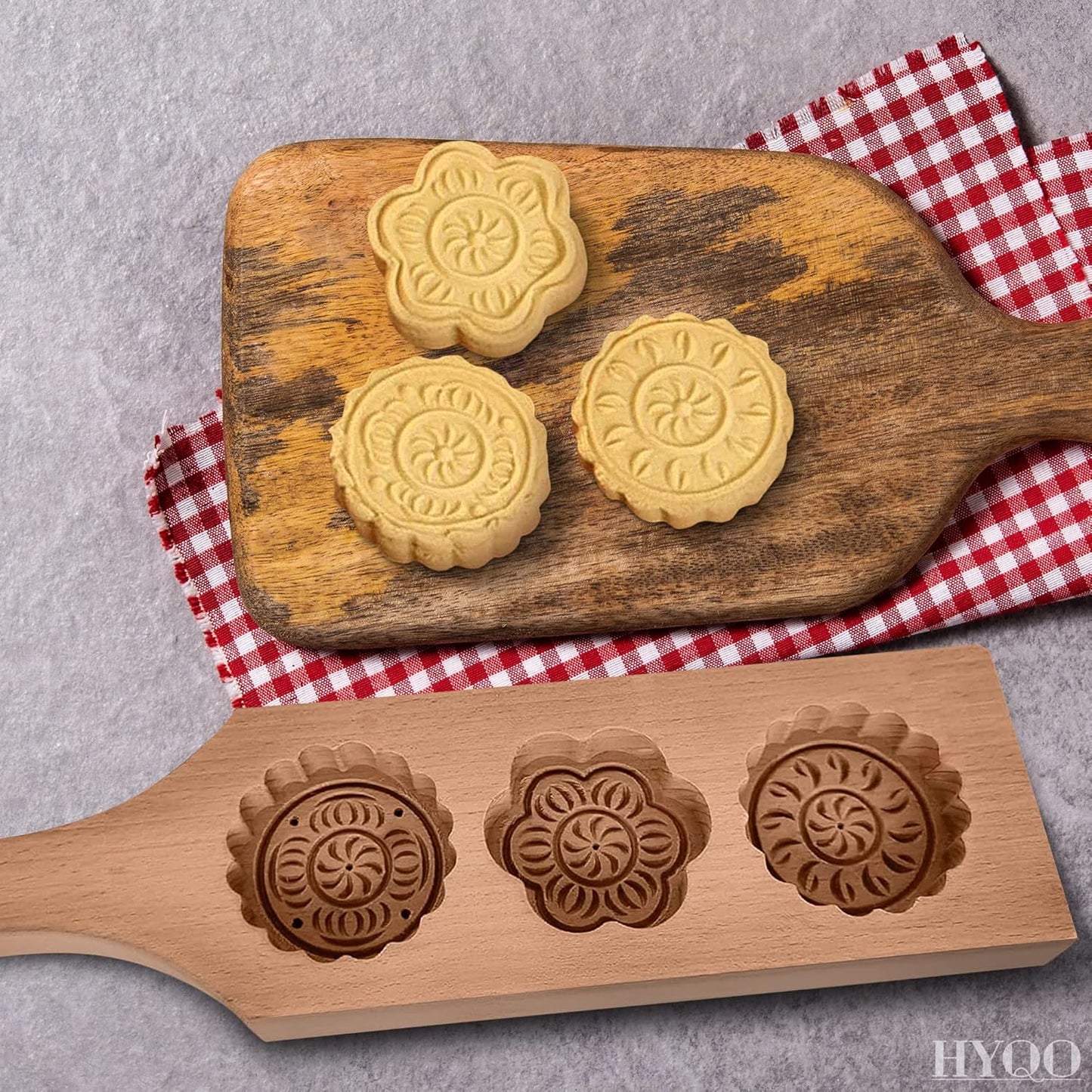 Wooden Cookie Molds for Baking - Moon Cake Molder Cookie Stamps Chinese Mooncake Mold - 3 Wooden Flowers Cookie Stamp Baking Moon Cake Mold for Muffin, Chocolate Mold Pie Stamps Dough Butter