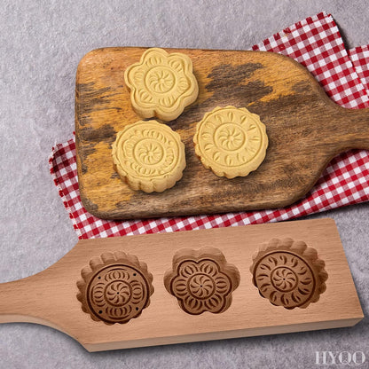 Wooden Cookie Molds for Baking - Moon Cake Molder Cookie Stamps Chinese Mooncake Mold - 3 Wooden Flowers Cookie Stamp Baking Moon Cake Mold for Muffin, Chocolate Mold Pie Stamps Dough Butter