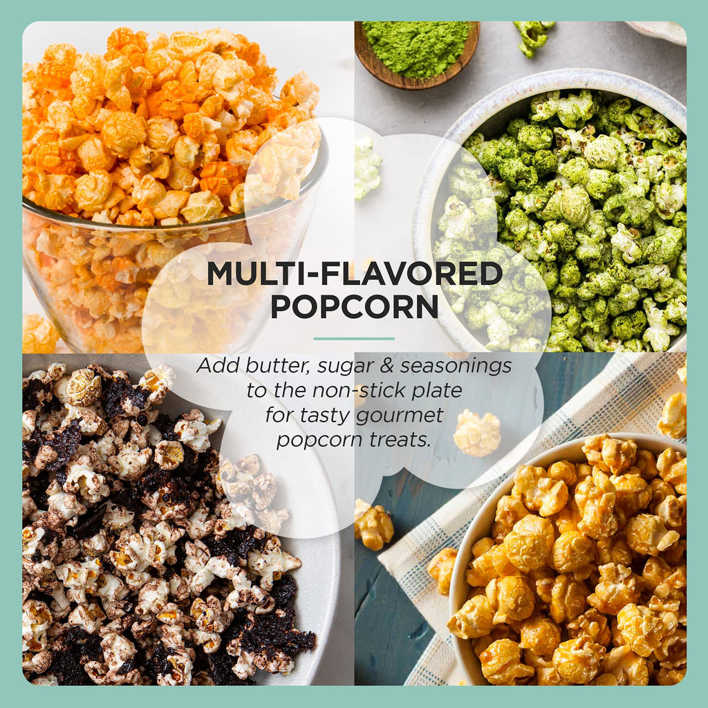 Elite Gourmet EPM330M Automatyczna maszyna do popcornu, mieszająca, 12-kubkowa, maszyna do popcornu na gorący olej z miarką i wbudowaną odwracalną miską do serwowania, idealna na domowe przyjęcia dla dzieci, zatwierdzona przez ETL, mięta