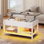 YITAHOME Lift Top Coffee Table with RGB Light, 3-in-1 Coffee Table with Power Outlets, Hidden & Open Storage, Adjustable Height, Wooden Dining Table for Living Room, Home Office, Brown