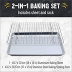 Checkered Chef Baking Sheet Pan and Cooling Rack - Half Sheet, 18" x 13" Aluminum Cookie Sheets and Stainless Steel Wire Rack for Baking