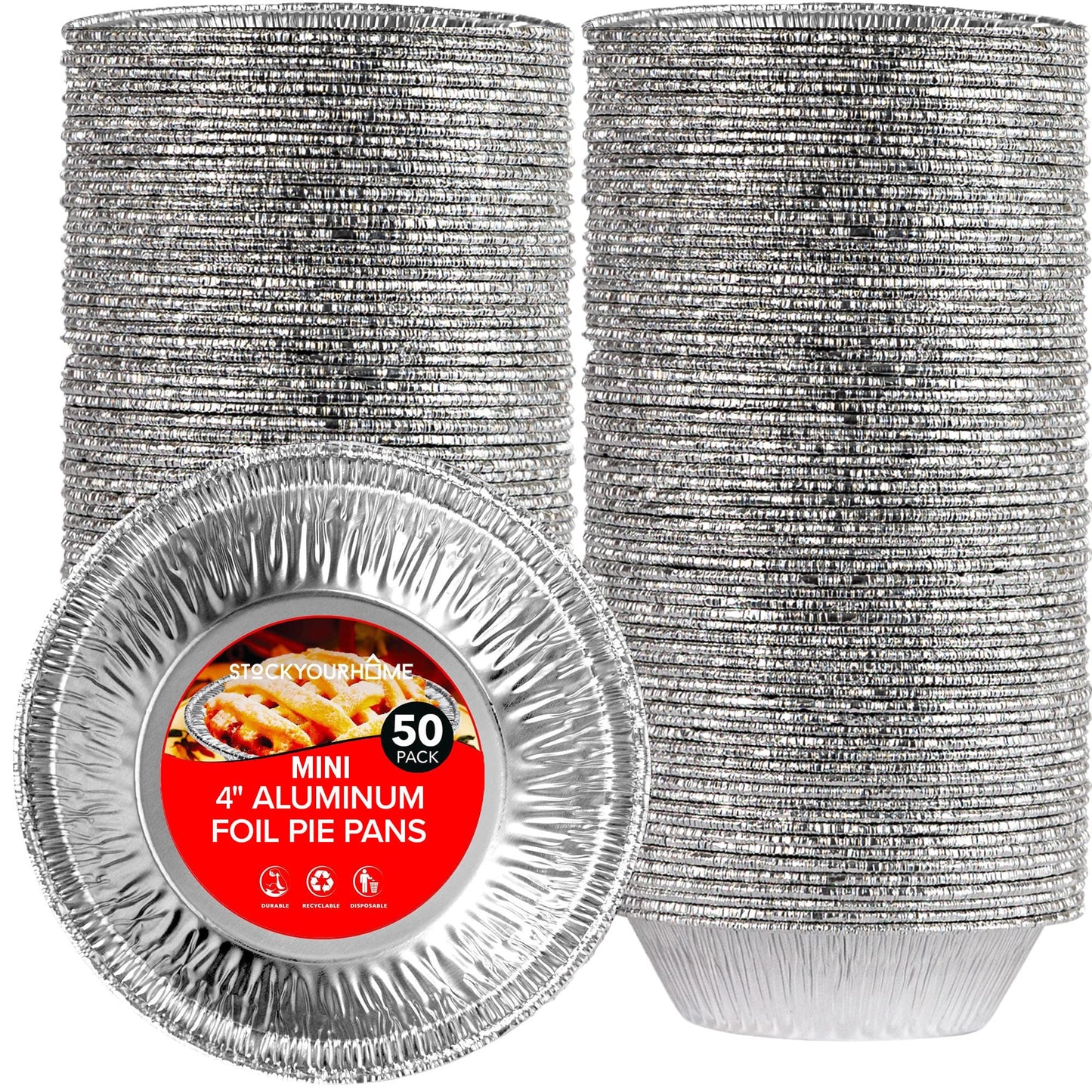Stock Your Home 6 Inch Aluminum Foil Pie Pans (50 Count) – Disposable & Recyclable Mini Tins for Bakeries, Cafes, Restaurants – Durable Pans for Baking, Fruit Tarts, and Quiche