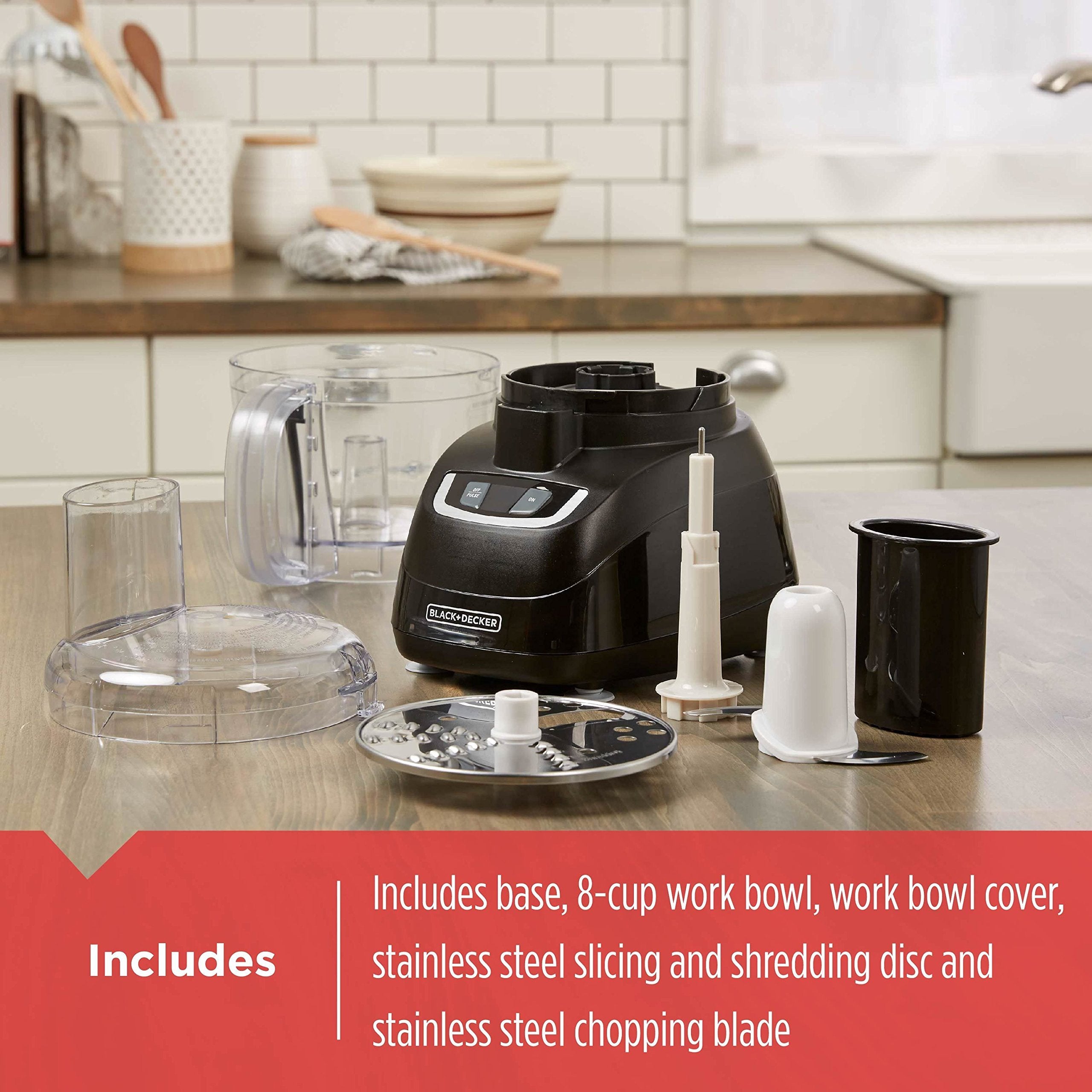 BLACK+DECKER FP1600B 8-kubkowy robot kuchenny z ostrzem ze stali nierdzewnej, czarny