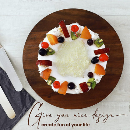 13" Acacia Cake Stand Rotating – Rustic Wood Turntable Pedestal Stands – Wooden Spinning Tables for Food Serving - Round Cake Decorating for Cupcake Dessert Display in Party, Wedding, Birthday