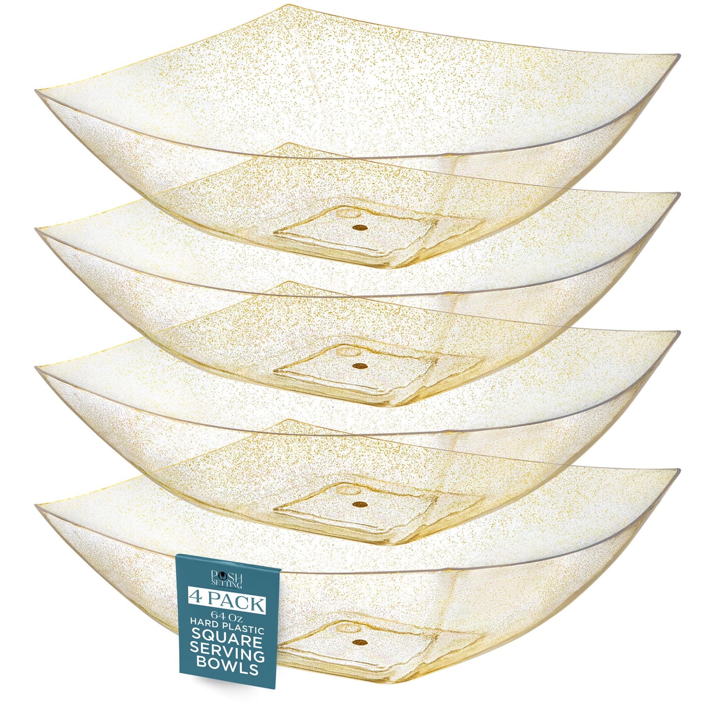 Posh Setting - Clear Plastic Serving Bowls for Party (8oz - 4 Pack) Square, Disposable, Salad & Fruit Bowls for Party Table, Candy Containers for Candy Buffet
