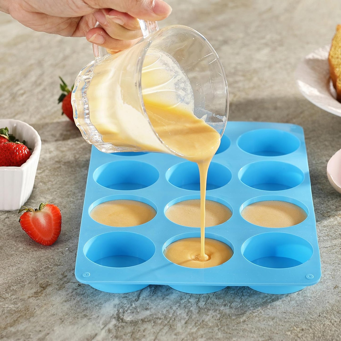 2PCS Silicone Oreo Molds, LCCOWOT 12 Cavity Cookie Chocolate Round Silicone Mold, Baking Mold for Chocolate, Oreo, Cookie, Cany, Mini Cake, Dishwasher Safe (Orange+Blue)