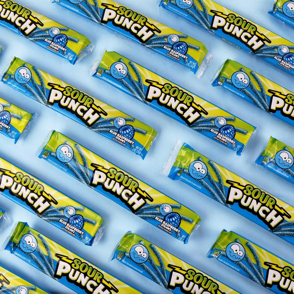 Sour Punch Straws, Sweet & Sour Flavored Soft, Chewy Candy, Tray, Blue Raspberry , 2 Ounce (Pack of 24)