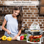 Аерофритюрниця Nutrichef PKAIRFR48.5, інфрачервона конвекція, галогенна духовка, стільниця, приготування їжі, нержавіюча сталь, 13 кварт, 1200 Вт, готує швидкі здорові страви, для картоплі фрі та чіпсів (біла), один розмір