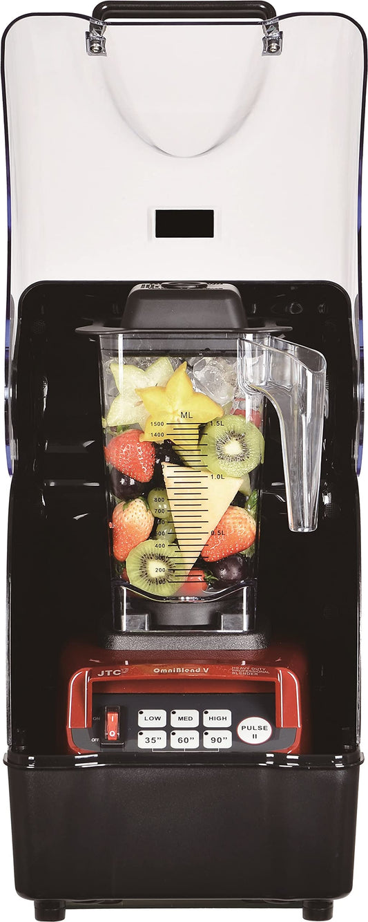 OmniBlend Omni-Q Commercial Blender with Full Sound Enclosure Shield, Quiet Heavy Duty 3-Speed, Self-Cleaning, Includes Multifunctional 2-in-1 Wet Dry Blades, 1.5 Liter Jar (Maroon)