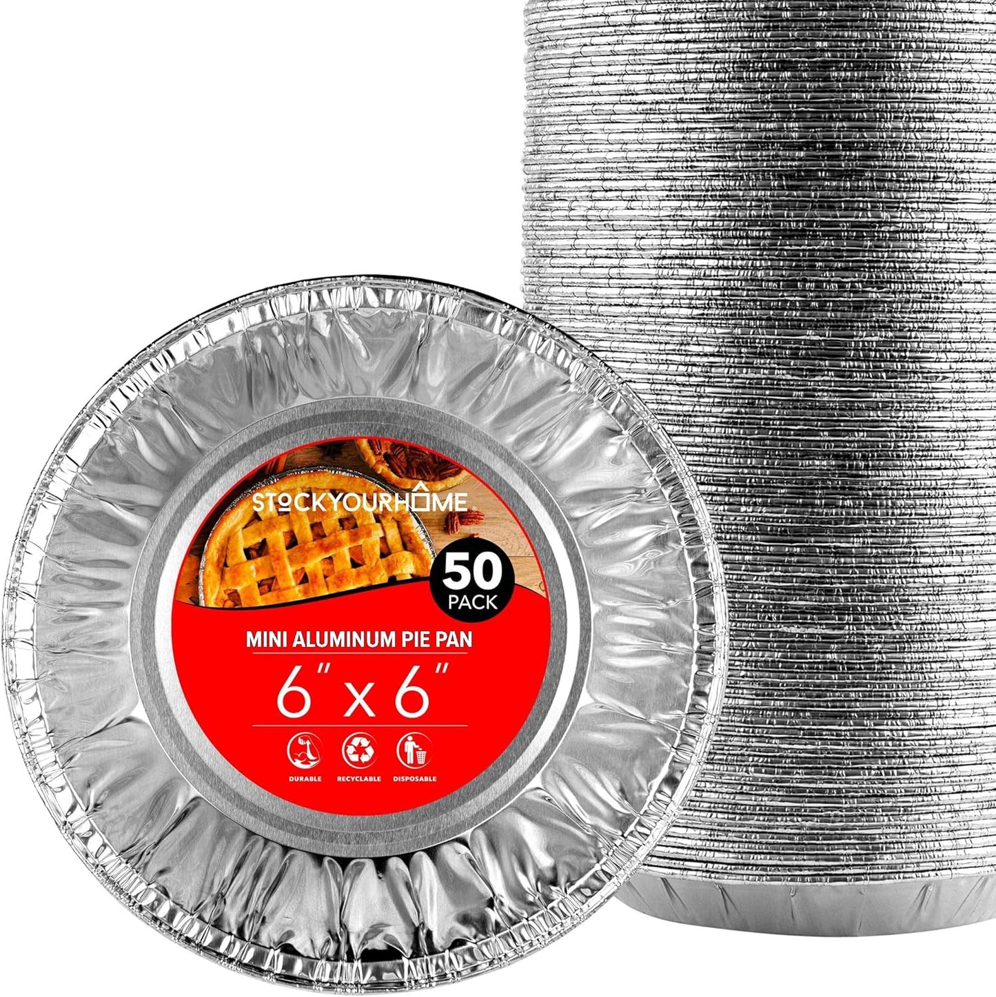 Stock Your Home 6 Inch Aluminum Foil Pie Pans (50 Count) – Disposable & Recyclable Mini Tins for Bakeries, Cafes, Restaurants – Durable Pans for Baking, Fruit Tarts, and Quiche