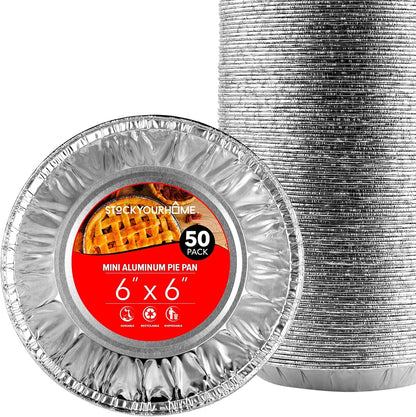 Stock Your Home 6 Inch Aluminum Foil Pie Pans (50 Count) – Disposable & Recyclable Mini Tins for Bakeries, Cafes, Restaurants – Durable Pans for Baking, Fruit Tarts, and Quiche