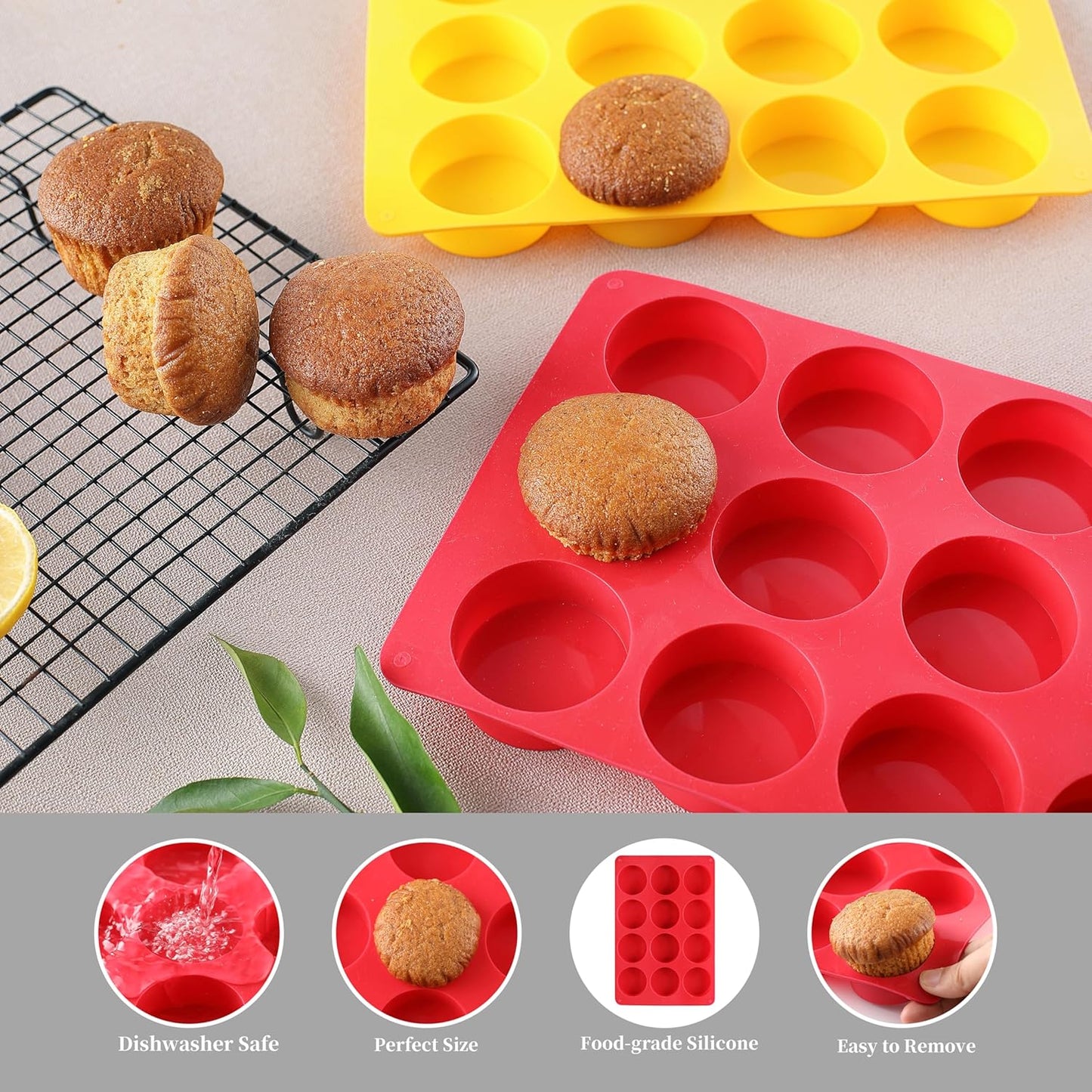 2PCS Silicone Cookie Chocolate Molds, Vituer 12-Cavity Round Silicone Baking Mold for Oreo, Candy, Chocolate, Cookie, Mini Cake and Jelly, Dishwasher Safe (Red+ Orange)