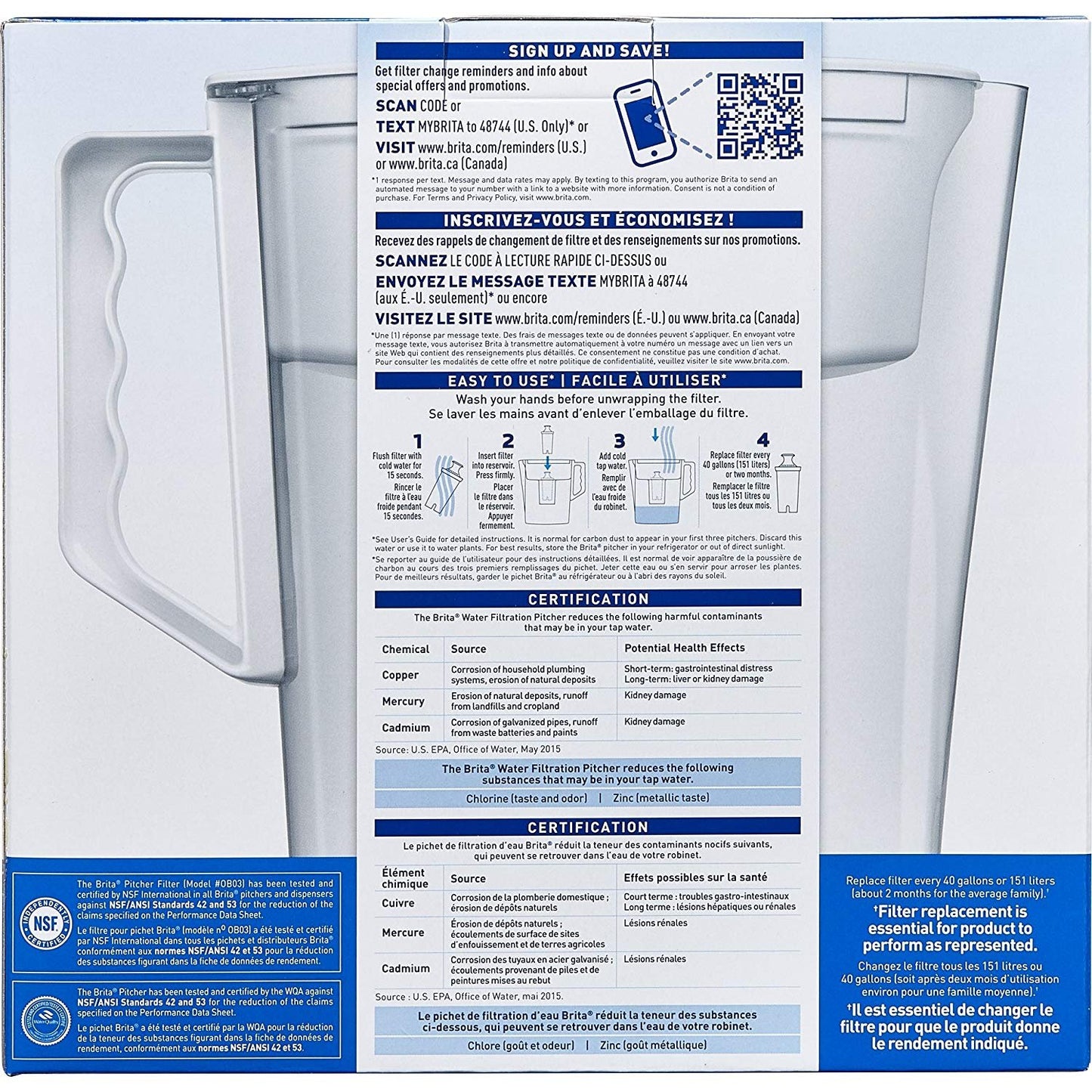 Brita Water Pitcher, Slim, Capacity, Includes One Advanced Filter, White - 5 Cup Size