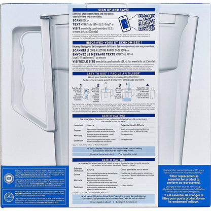 Brita Water Pitcher, Slim, Capacity, Includes One Advanced Filter, White - 5 Cup Size