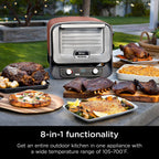 Ninja Woodfire Outdoor Pizza Oven, 8 w 1 przenośny elektryczny piec do pieczenia, nagrzewa się do 700°F, 5 ustawień pizzy Artisan, zintegrowana wędzarnia BBQ, zawiera aromatyzowane peletki drzewne, terakota czerwona