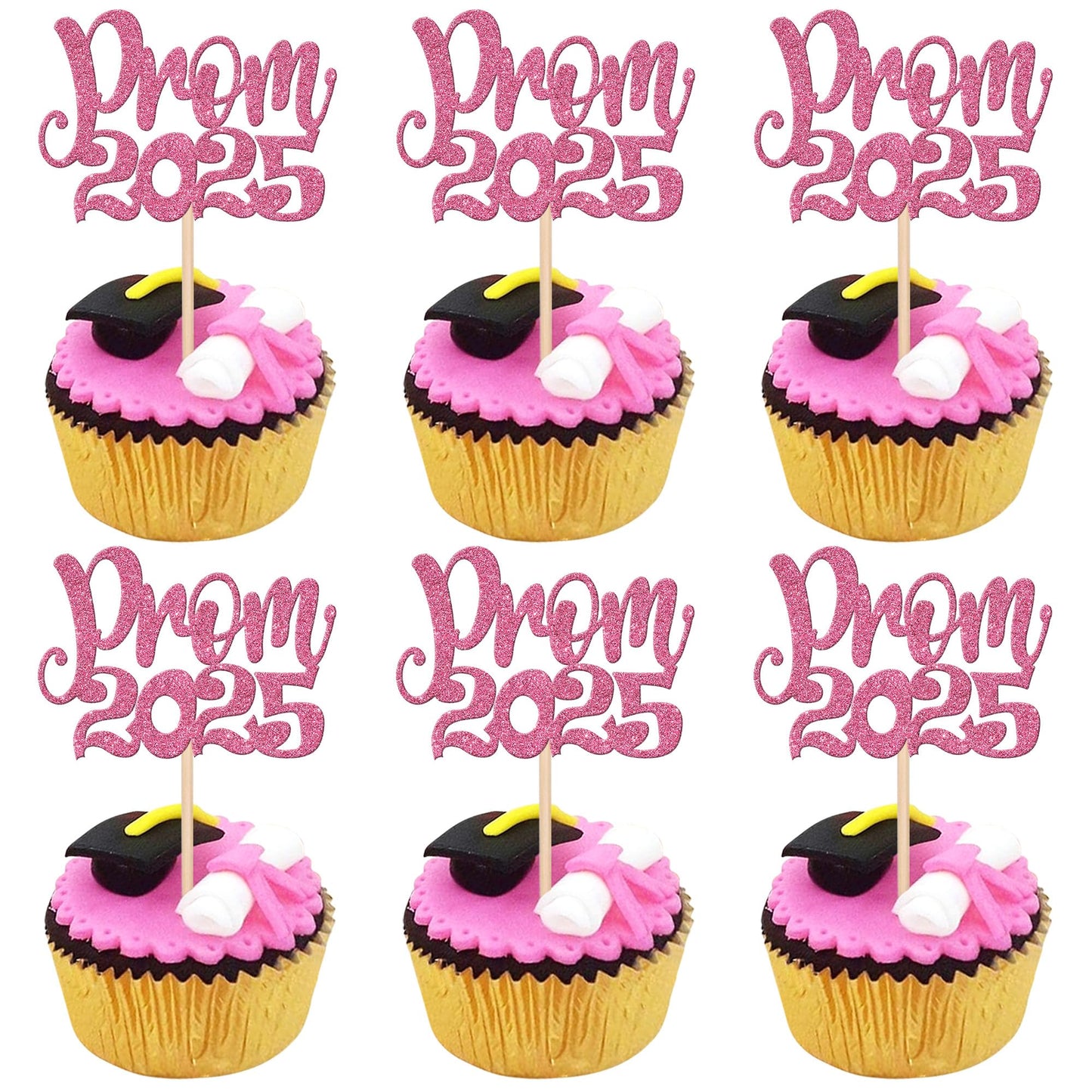 24 PCS 2025 Graduation Cupcake Toppers Glitter Diploma Congrats Grad Cap Cupcake Picks Class of 2025 Cake Decorations for 2025 Graduation Theme Party Supplies Pink