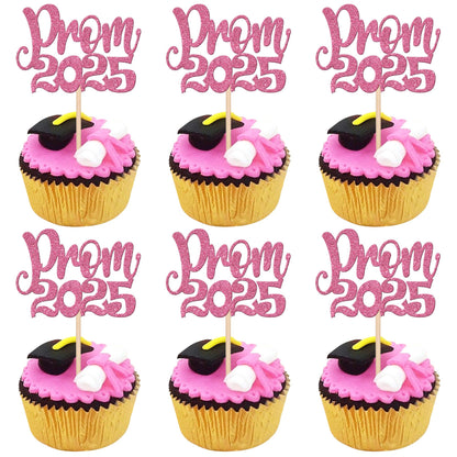 24 PCS 2025 Graduation Cupcake Toppers Glitter Diploma Congrats Grad Cap Cupcake Picks Class of 2025 Cake Decorations for 2025 Graduation Theme Party Supplies Pink