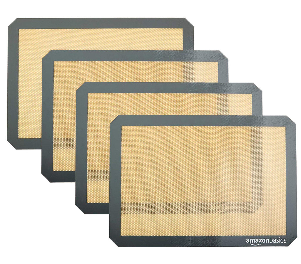 Amazon Basics Silicone Rectangular Baking Mat, Non-Stick Reusable Oven Bakeware, 16.5" x 11.6", New Beige/Gray, Pack of 2