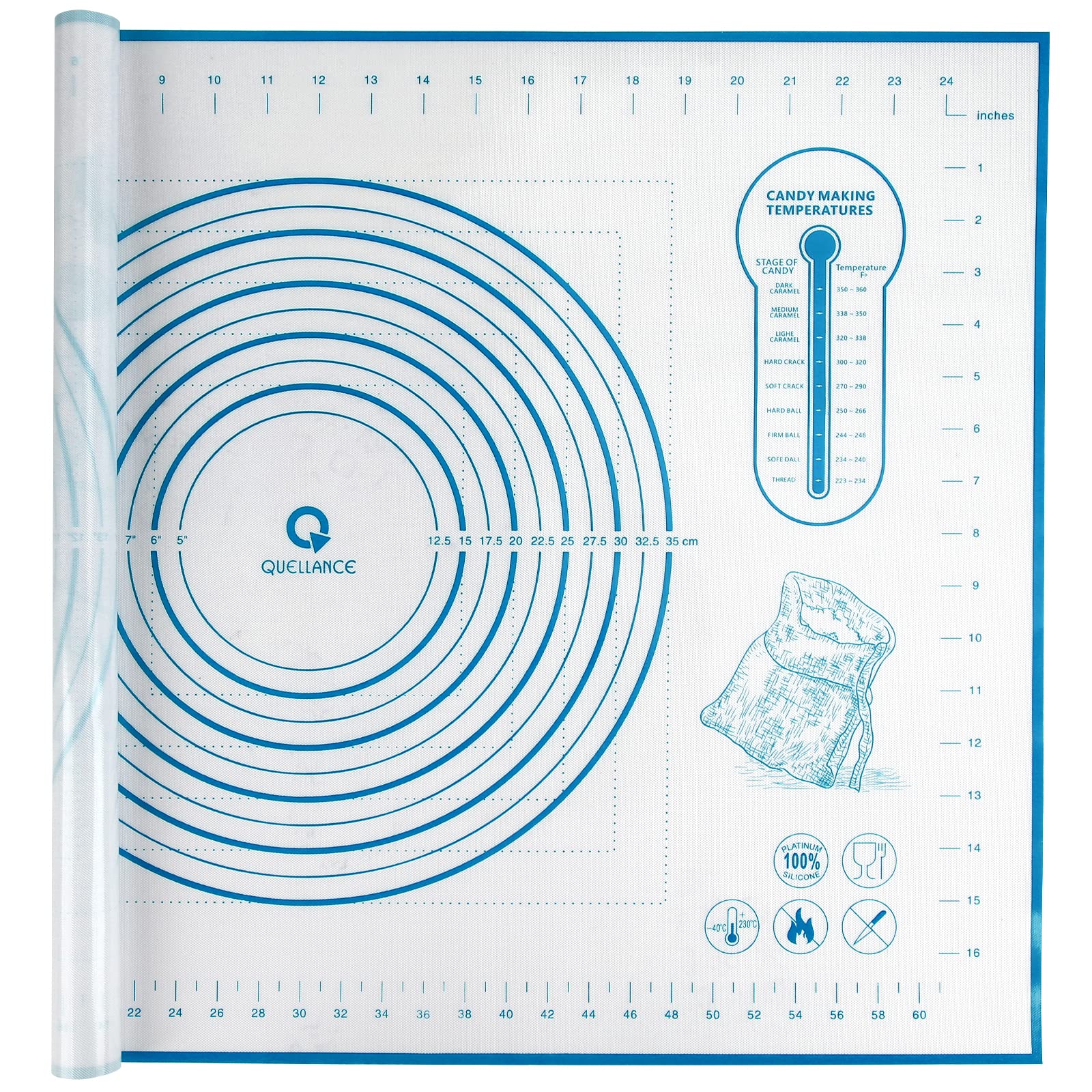 Silicone Pastry Baking Mat Dough - 16x24Inch Large Non Stick Slip Cookie Bread Rolling Mats Sheet, Kitchen Counter Kneading Cooking Board Pad Matt with Measurement for Pie Pizza Cookies Fondant Making