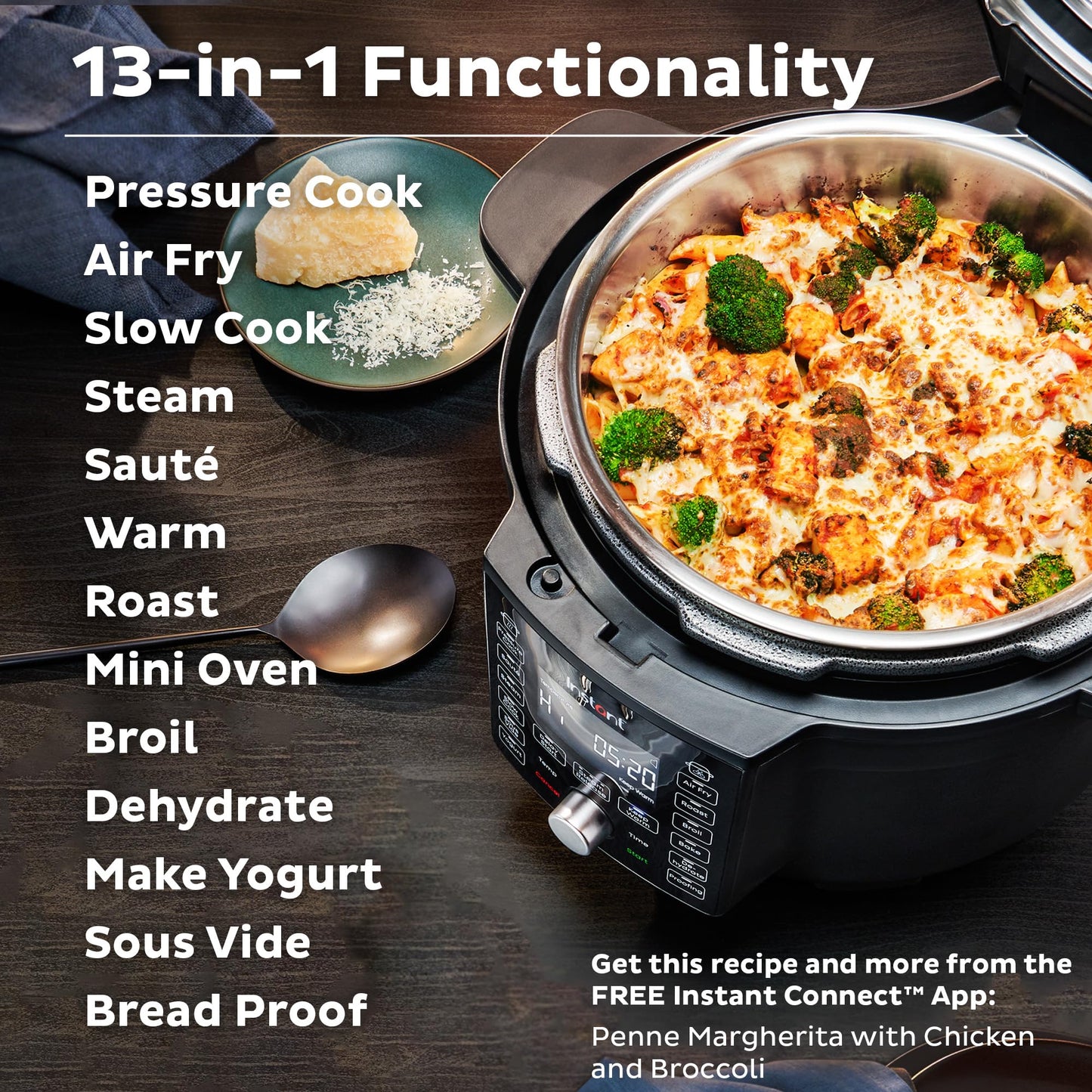 Instant Pot Duo Crisp Ultimate Lid, 13-in-1 Air Fryer and Pressure Cooker Combo, Sauté, Slow Cook, Bake, Steam, Warm, Roast, Dehydrate, Sous Vide, & Proof, App With Over 800 Recipes, 6.5 Quart, Black