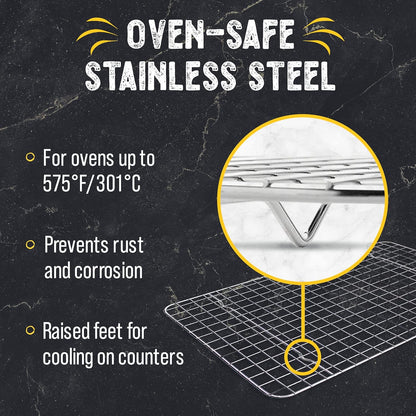 Checkered Chef Cooling Rack for Cooking and Baking - 8” x 11 ¾" Set of 2 Stainless Steel, Oven Safe Grid Wire Cookie Cooling Racks