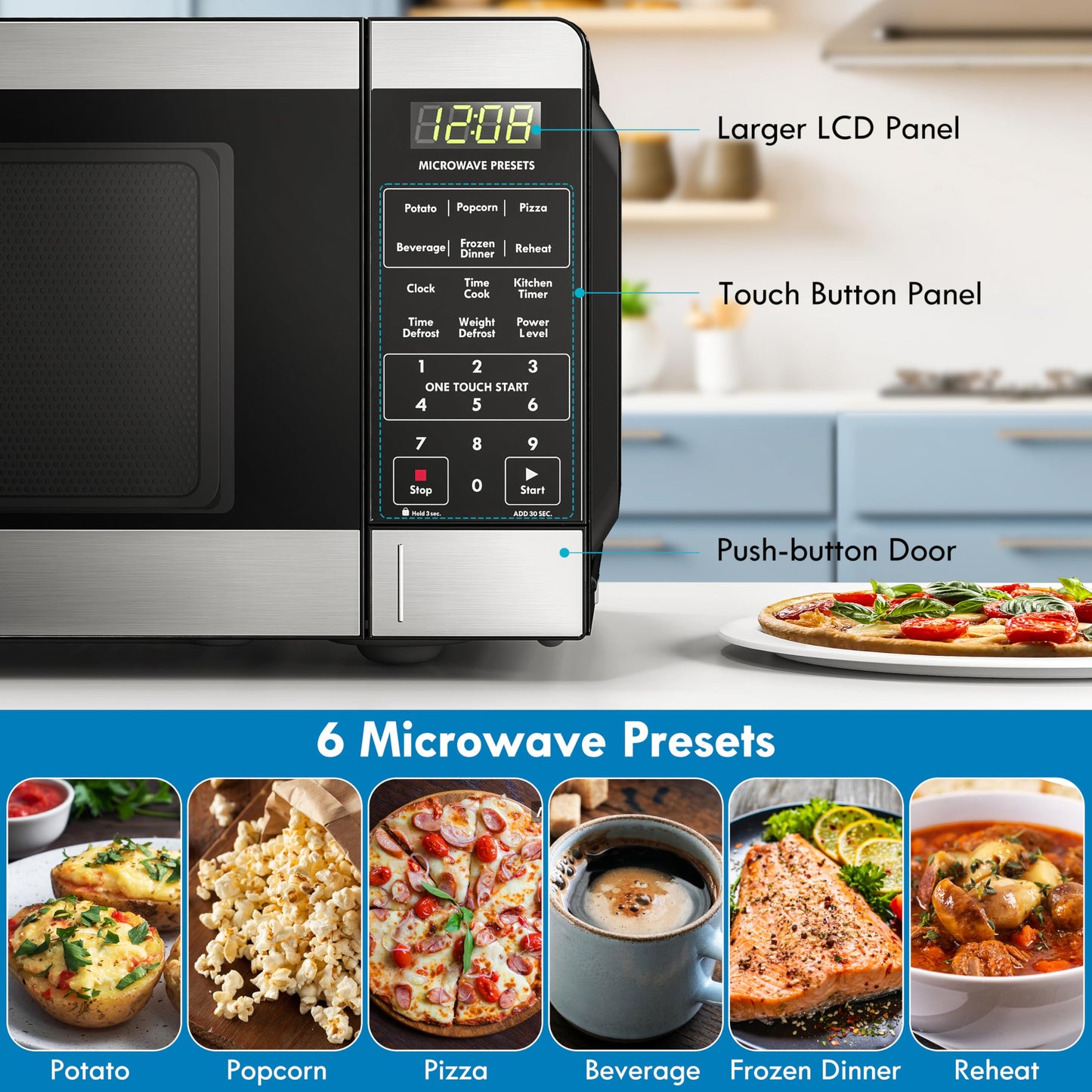 Kenmore KMCMWP09S2-09 Countertop Microwave 6 Auto-Preset Menus, Child Lock, Defrost & Express Cooking Features, 900 Watt, 0.9 Cu Ft, Stainless Steel