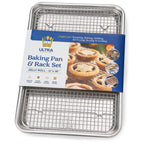 Ultra Cuisine Quarter Sheet Pan with Wire Rack Set - Includes Premium Aluminum Baking Sheet with 100% Stainless Steel Baking Rack, Dishwasher Safe Cookie Cooling Racks with 1/4 Pan Commercial Quality